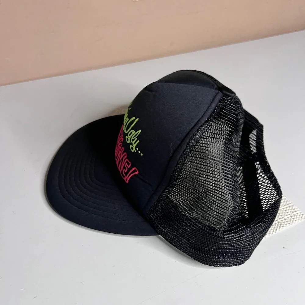 Vintage San Sun Being Ugly Stayed Home Trucker Hat Black Mesh Snapback Cap Humor